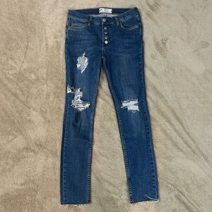 Free People Button Fly Distressed Skinny Jeans W26 | Dark Wash Boho